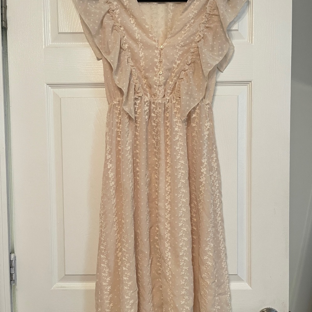 Zara Cream Midi Dress with Ruffle Detail